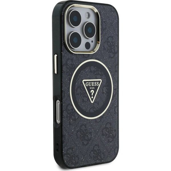 Guess IML 4G Glitter and Triangle Logo MagSafe kryt iPhone 16 Pro Max čierny