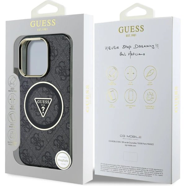 Guess IML 4G Glitter and Triangle Logo MagSafe kryt iPhone 16 Pro Max čierny