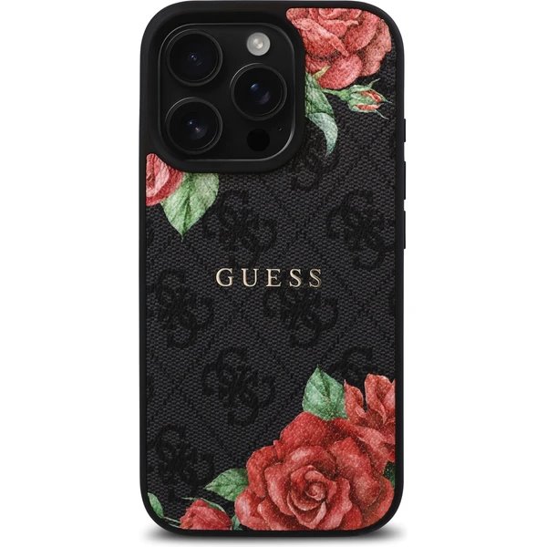 Guess PU Leather 4G Roses MagSafe kryt iPhone 16 Pro čierny