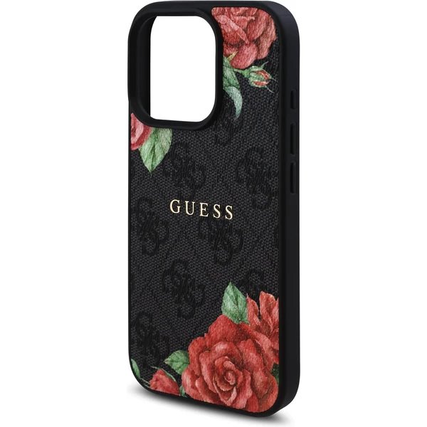 Guess PU Leather 4G Roses MagSafe kryt iPhone 16 Pro čierny
