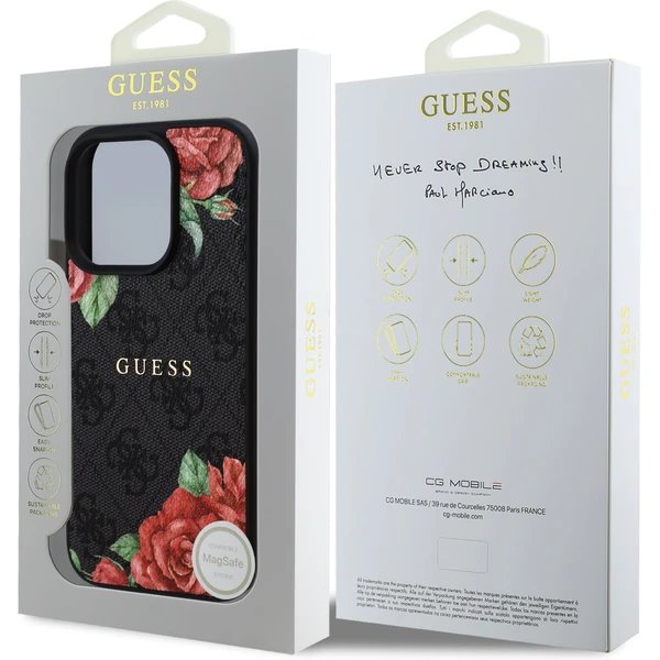 Guess PU Leather 4G Roses MagSafe kryt iPhone 16 Pro čierny