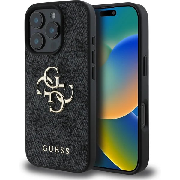 Guess PU 4G Metal Logo kryt iPhone 16 Pro Max šedý