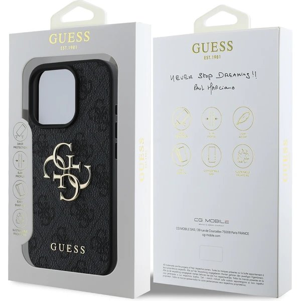 Guess PU 4G Metal Logo kryt iPhone 16 Pro šedý