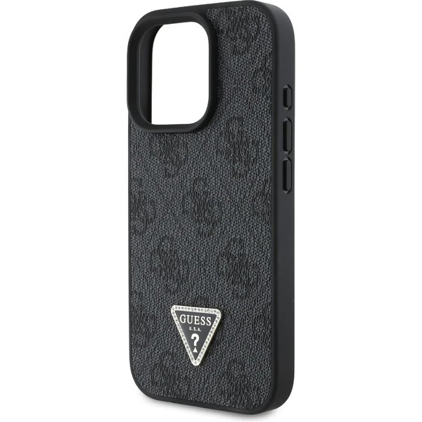 Guess PU 4G Strass Triangle Metal Logo kryt iPhone 16 Pro Max čierny