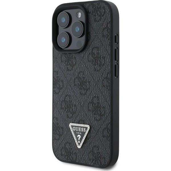 Guess PU 4G Strass Triangle Metal Logo kryt iPhone 16 Pro čierny