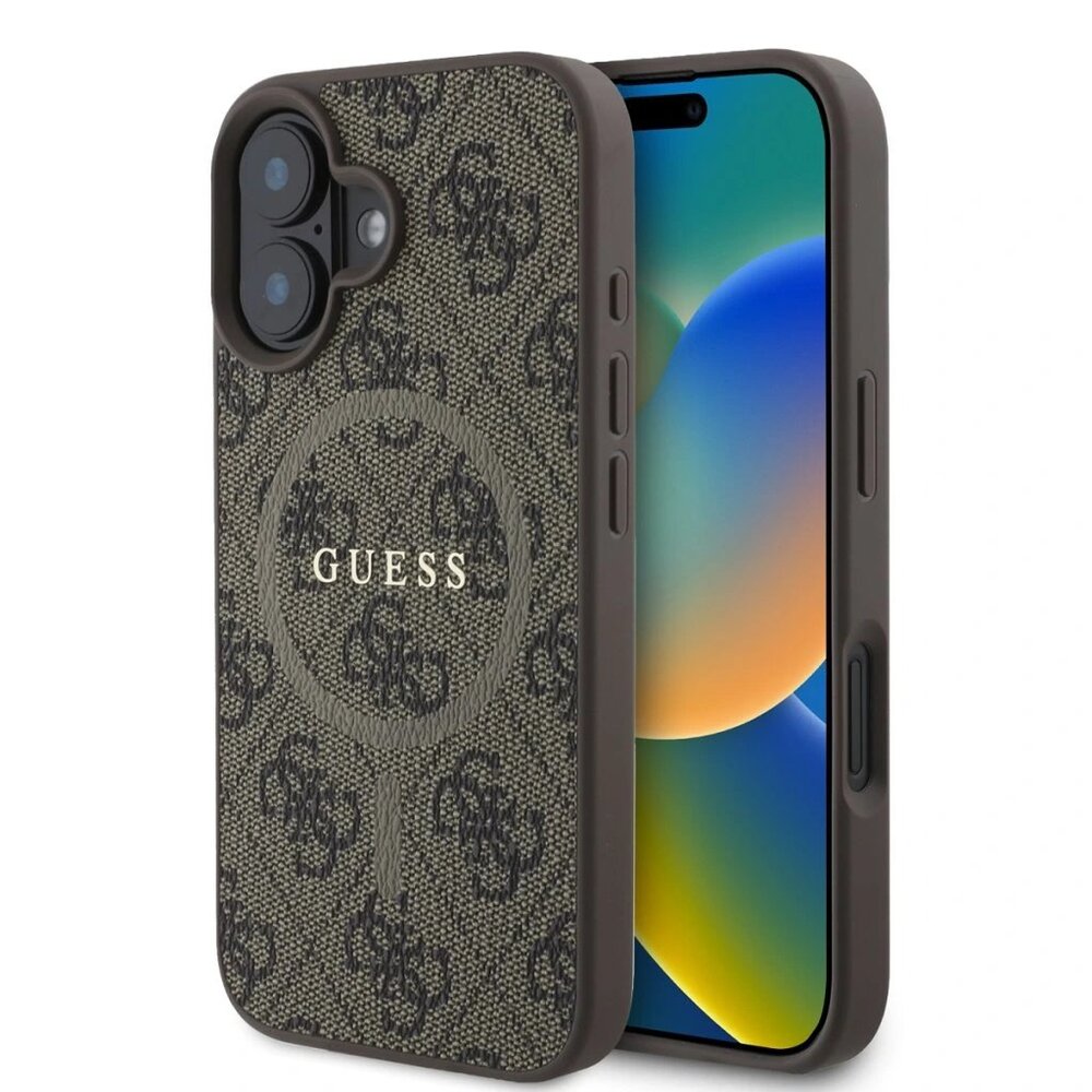 Guess PU Leather 4G Colored Ring MagSafe kryt iPhone 16 hnědý