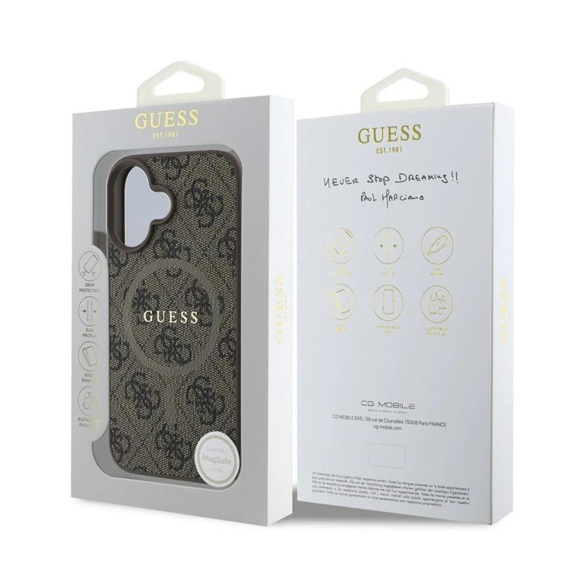 Guess PU Leather 4G Colored Ring MagSafe kryt iPhone 16 hnědý