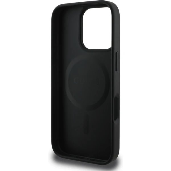 Guess PU Leather 4G Colored Ring MagSafe kryt iPhone 16 Pro Max černý