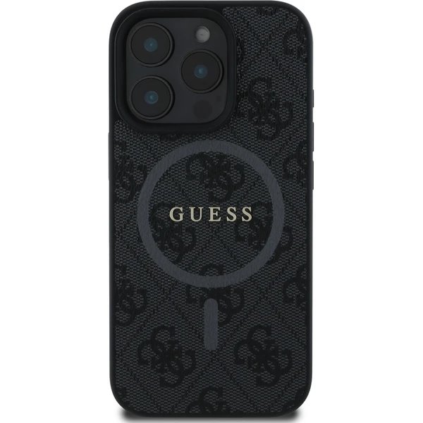 Guess PU Leather 4G Colored Ring MagSafe kryt iPhone 16 Pro černý