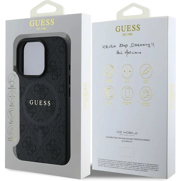 Guess PU Leather 4G Colored Ring MagSafe kryt iPhone 16 Pro černý