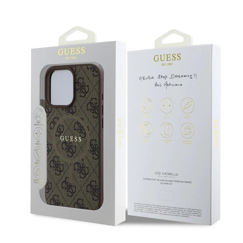 Guess PU Leather 4G Colored Ring MagSafe kryt iPhone 16 Pro Max hnědý