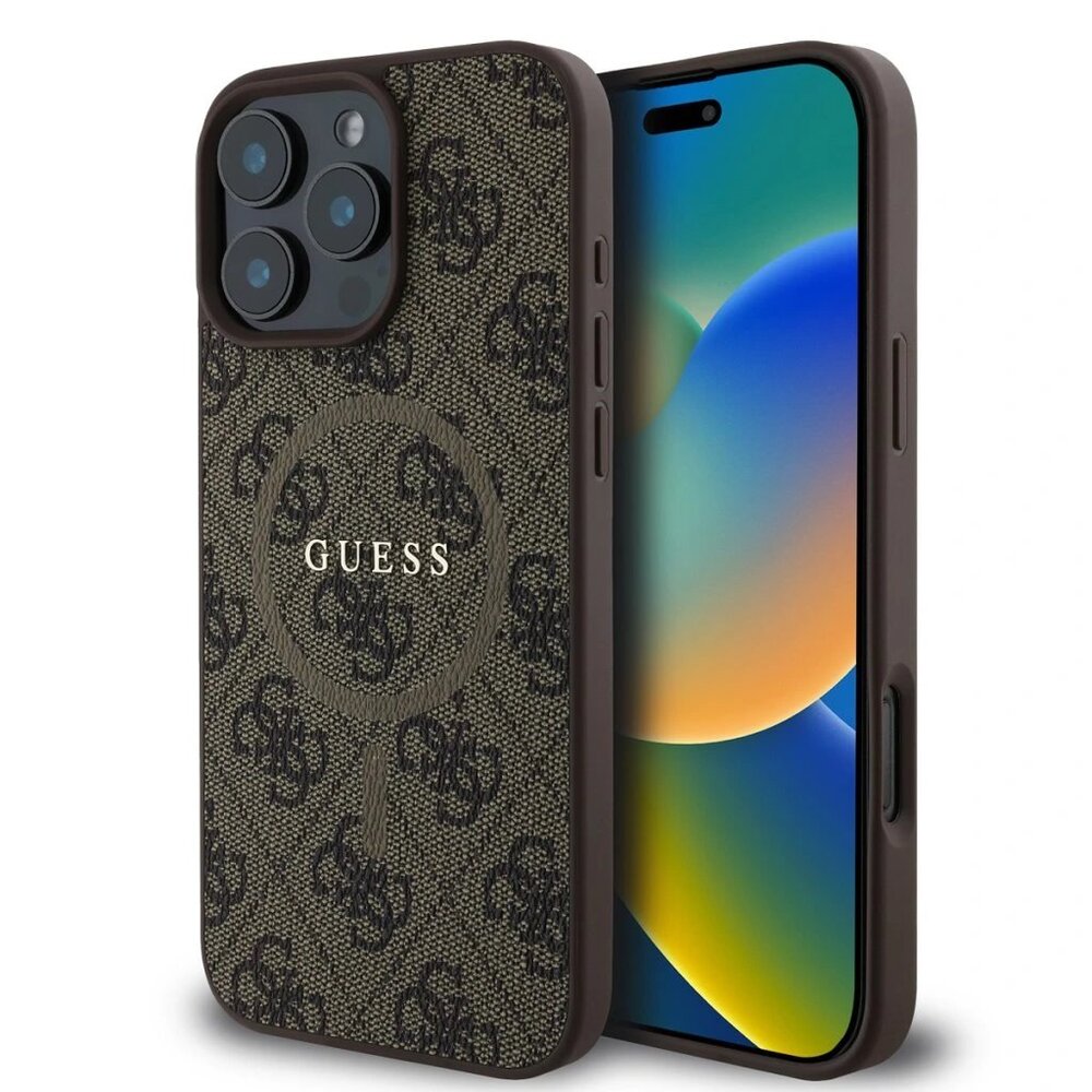 Guess PU Leather 4G Colored Ring MagSafe kryt iPhone 16 Pro hnědý