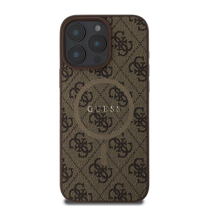 Guess PU Leather 4G Colored Ring MagSafe kryt iPhone 16 Pro hnědý