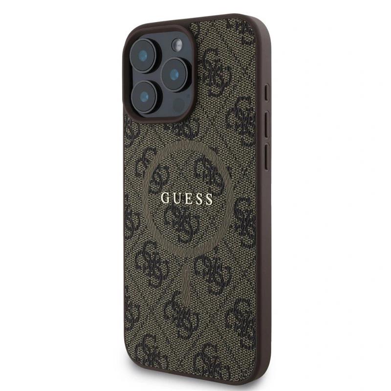 Guess PU Leather 4G Colored Ring MagSafe kryt iPhone 16 Pro hnědý