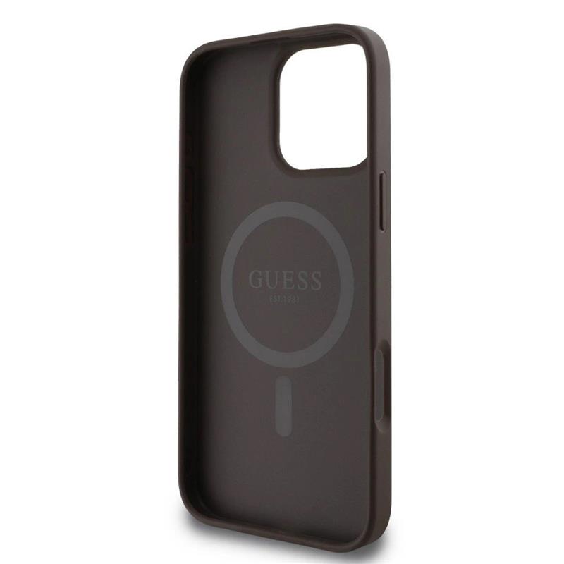Guess PU Leather 4G Colored Ring MagSafe kryt iPhone 16 Pro hnědý