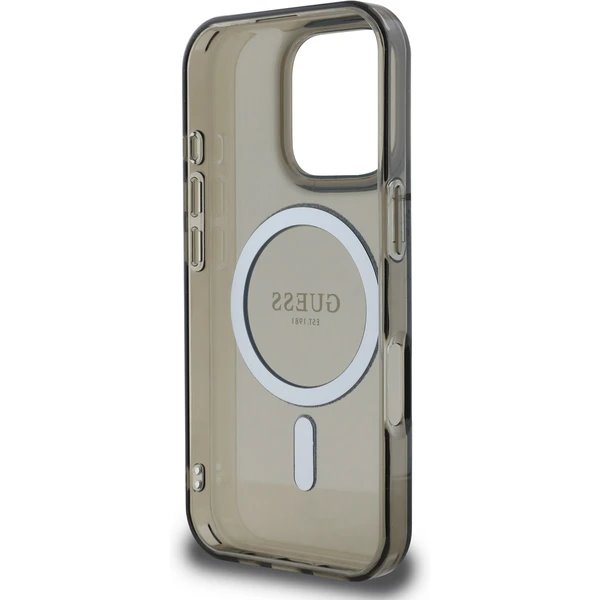 Guess IML Glitter Ring MagSafe kryt iPhone 16 Pro čierny