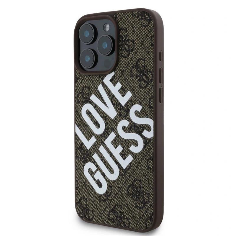 Guess PU Leather 4G Big Love Logo MagSafe kryt iPhone 16 Pro Max hnedý