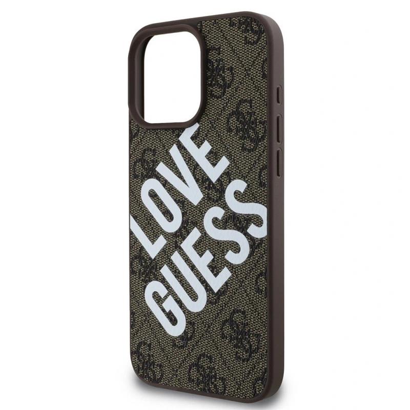 Guess PU Leather 4G Big Love Logo MagSafe kryt iPhone 16 Pro Max hnedý