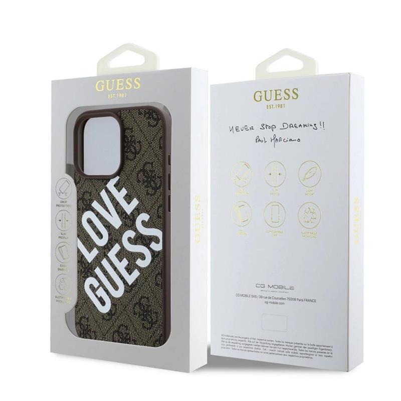 Guess PU Leather 4G Big Love Logo MagSafe kryt iPhone 16 Pro Max hnedý