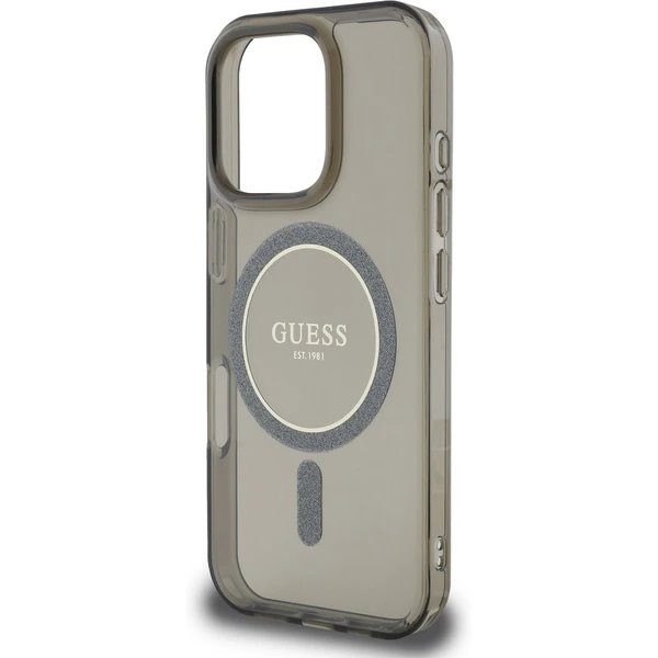Guess IML Glitter Ring MagSafe kryt iPhone 16 Pro Max čierny