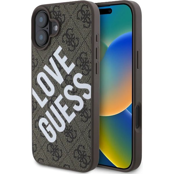 Guess PU Leather 4G Big Love Logo MagSafe kryt iPhone 16 hnedý