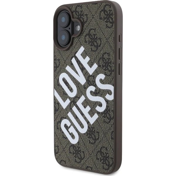 Guess PU Leather 4G Big Love Logo MagSafe kryt iPhone 16 hnedý