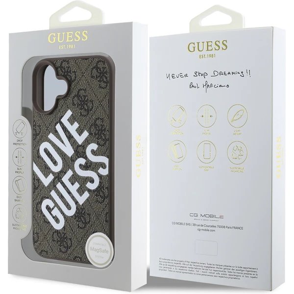 Guess PU Leather 4G Big Love Logo MagSafe kryt iPhone 16 hnedý