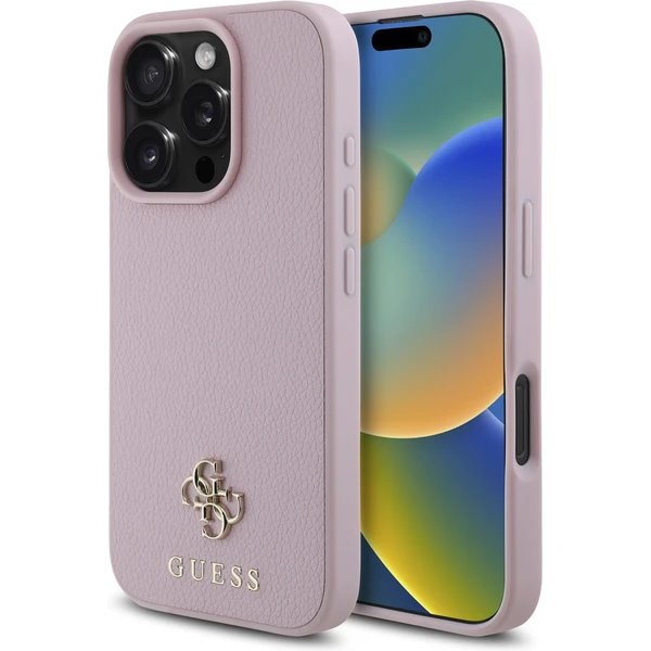 Guess PU Grained 4G Small Metal Logo MagSafe kryt iPhone 16 Pro Max ružový