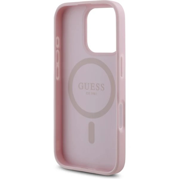 Guess PU Grained 4G Small Metal Logo MagSafe kryt iPhone 16 Pro Max ružový