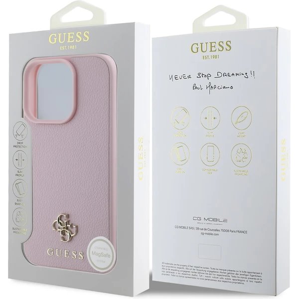 Guess PU Grained 4G Small Metal Logo MagSafe kryt iPhone 16 Pro Max ružový