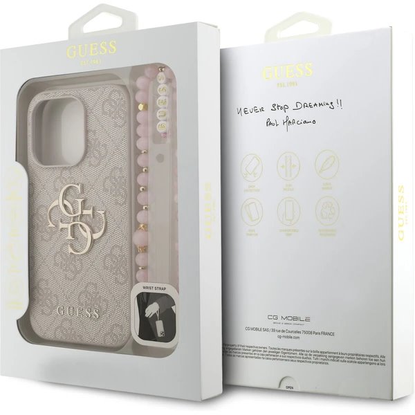 Guess PU 4G Metal Logo Strap kryt iPhone 15 Pro Max ružový