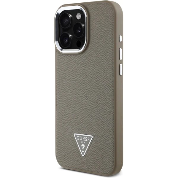 Guess PU Grained Triangle Logo MagSafe kryt iPhone 16 Pro Max hnedý