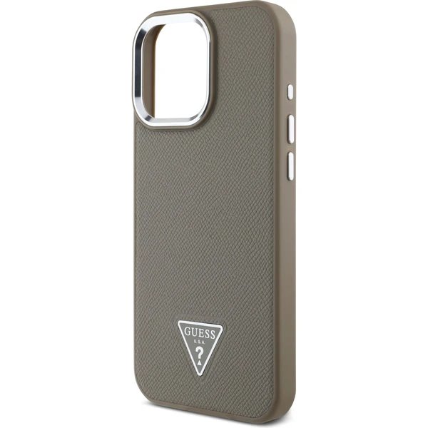 Guess PU Grained Triangle Logo MagSafe kryt iPhone 16 Pro Max hnedý