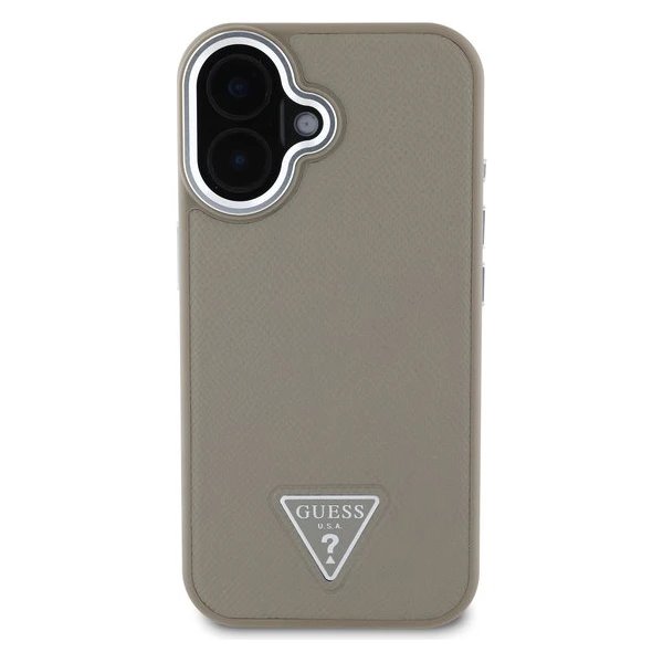 Guess PU Grained Triangle Logo MagSafe kryt iPhone 16 hnedý