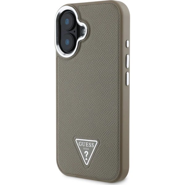 Guess PU Grained Triangle Logo MagSafe kryt iPhone 16 hnedý