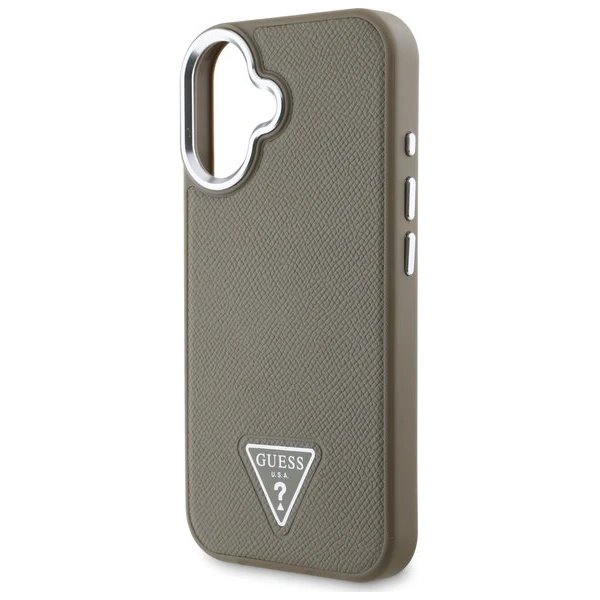 Guess PU Grained Triangle Logo MagSafe kryt iPhone 16 hnedý
