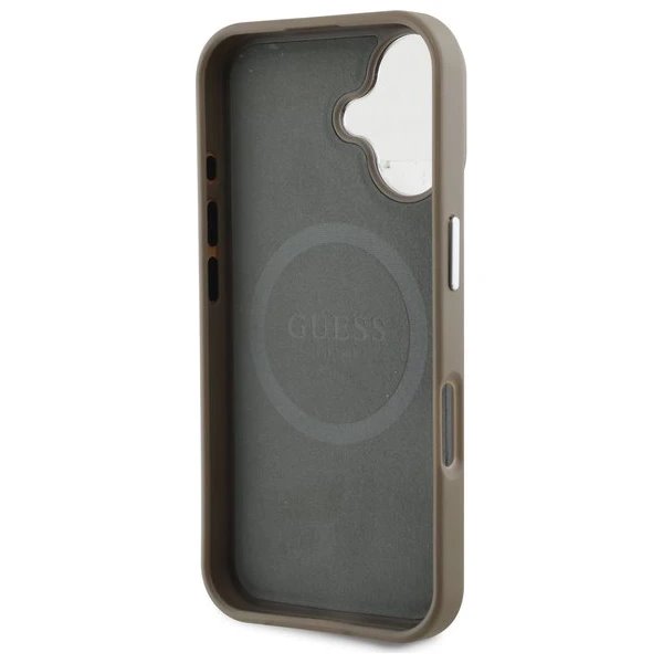 Guess PU Grained Triangle Logo MagSafe kryt iPhone 16 hnedý