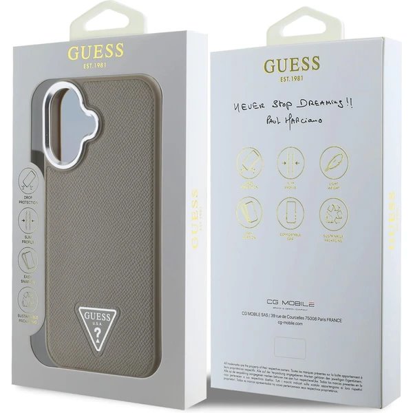 Guess PU Grained Triangle Logo MagSafe kryt iPhone 16 hnedý