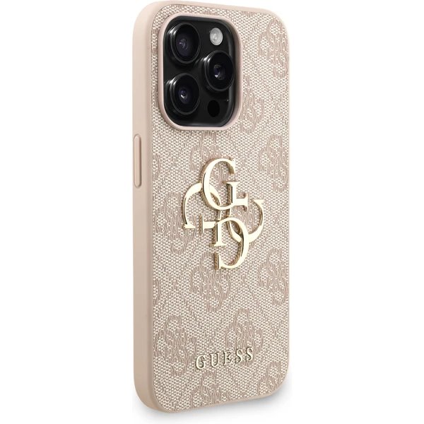 Guess PU 4G Metal Logo Strap kryt iPhone 15 Pro ružový