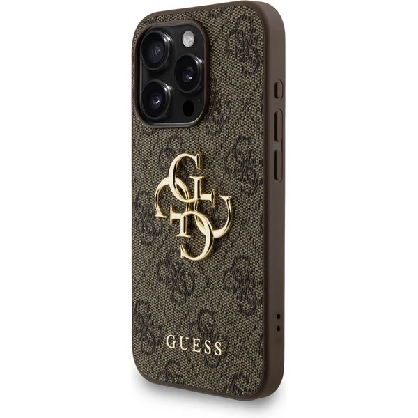 Guess PU 4G Metal Logo Strap kryt iPhone 15 Pro Max hnedý