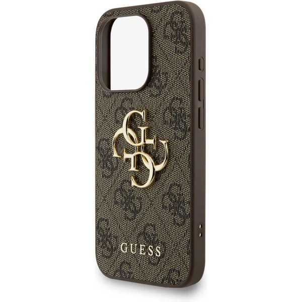 Guess PU 4G Metal Logo Strap kryt iPhone 15 Pro Max hnedý