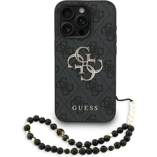 Guess PU 4G Metal Logo Strap kryt iPhone 15 Pro Max čierny