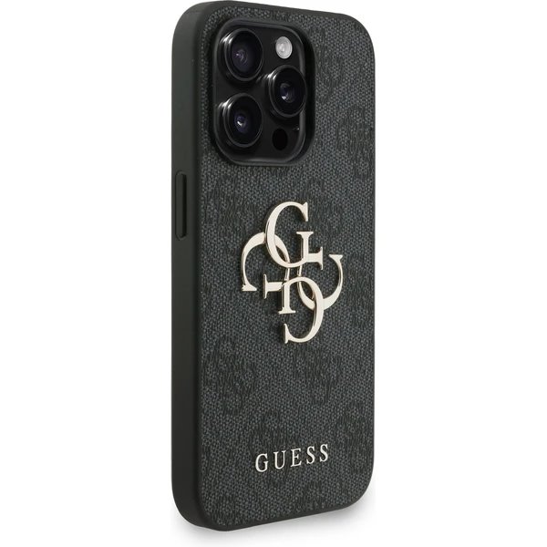 Guess PU 4G Metal Logo Strap kryt iPhone 15 Pro Max čierny