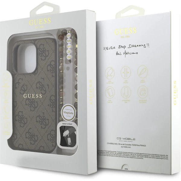 Guess PU Leather 4G Colored Ring Strap MagSafe kryt iPhone 15 Pro hnědý