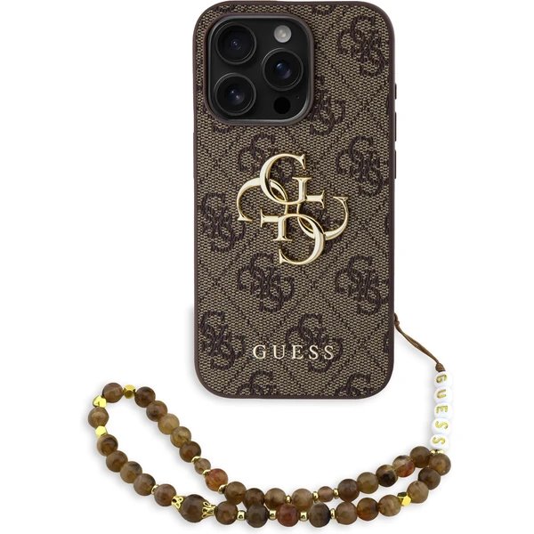 Guess PU 4G Metal Logo Strap kryt iPhone 15 Pro hnedý