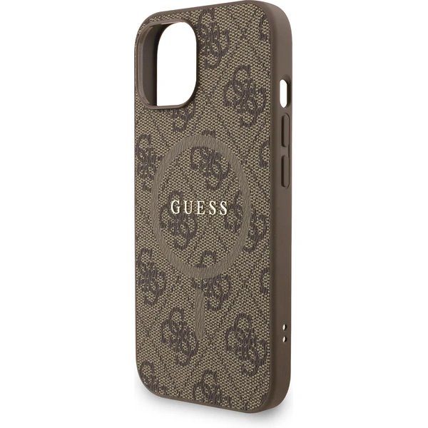 Guess PU Leather 4G Colored Ring Strap MagSafe kryt iPhone 15 hnědý