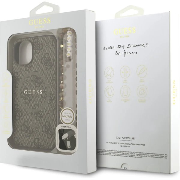 Guess PU Leather 4G Colored Ring Strap MagSafe kryt iPhone 15 hnědý