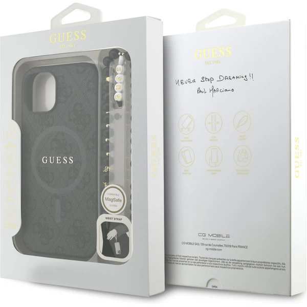 Guess PU Leather 4G Colored Ring Strap MagSafe kryt iPhone 14 černý