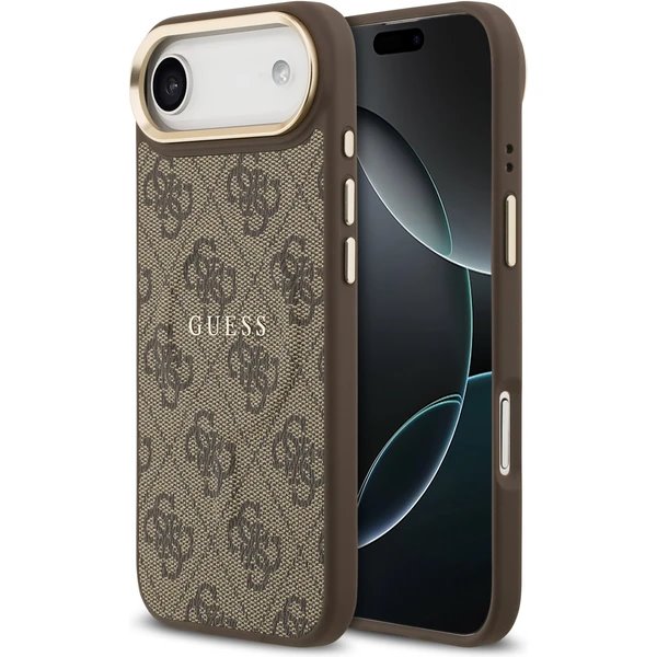 Guess PU Leather 4G Gold Frame MagSafe kryt iPhone Air hnedý