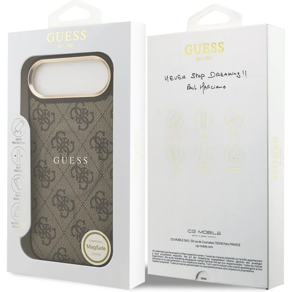 Guess PU Leather 4G Gold Frame MagSafe kryt iPhone Air hnedý